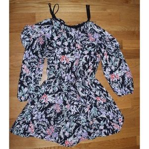 tropical pattern off shoulder long sleep romper